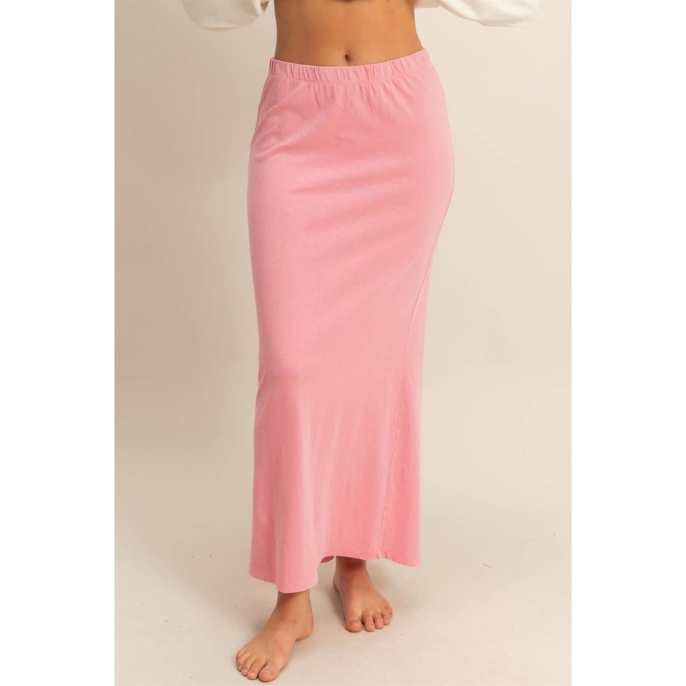 Cozy Cotton Jersey Mineral Washed Maxi Skirt with Back Slit Blush Pink